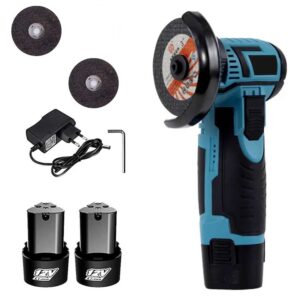 Mini polizor flex unghiular electric, portabil, EMATTERIO®, 2 acumulatori 12V, 750W, 1500 mAh, 19500 rpm, 2 discuri 76 mm, autonomie mare