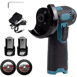 Mini polizor flex unghiular portabil 2 acumulatori 12V, 1500 mAh, 19500 rpm, 2 discuri 76 mm, soft start, autonomie mare, Verde/Negru